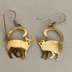 Wild Byrd Brass Cat Dangle Earrings